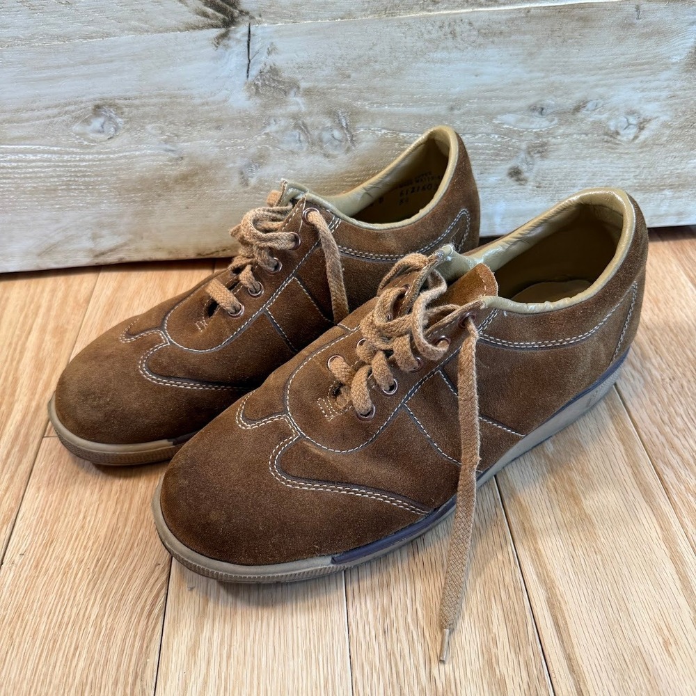 Vintage Brown Split Cowhide Leather Suede‎ Sneakers Shoe Mens 9.5 D